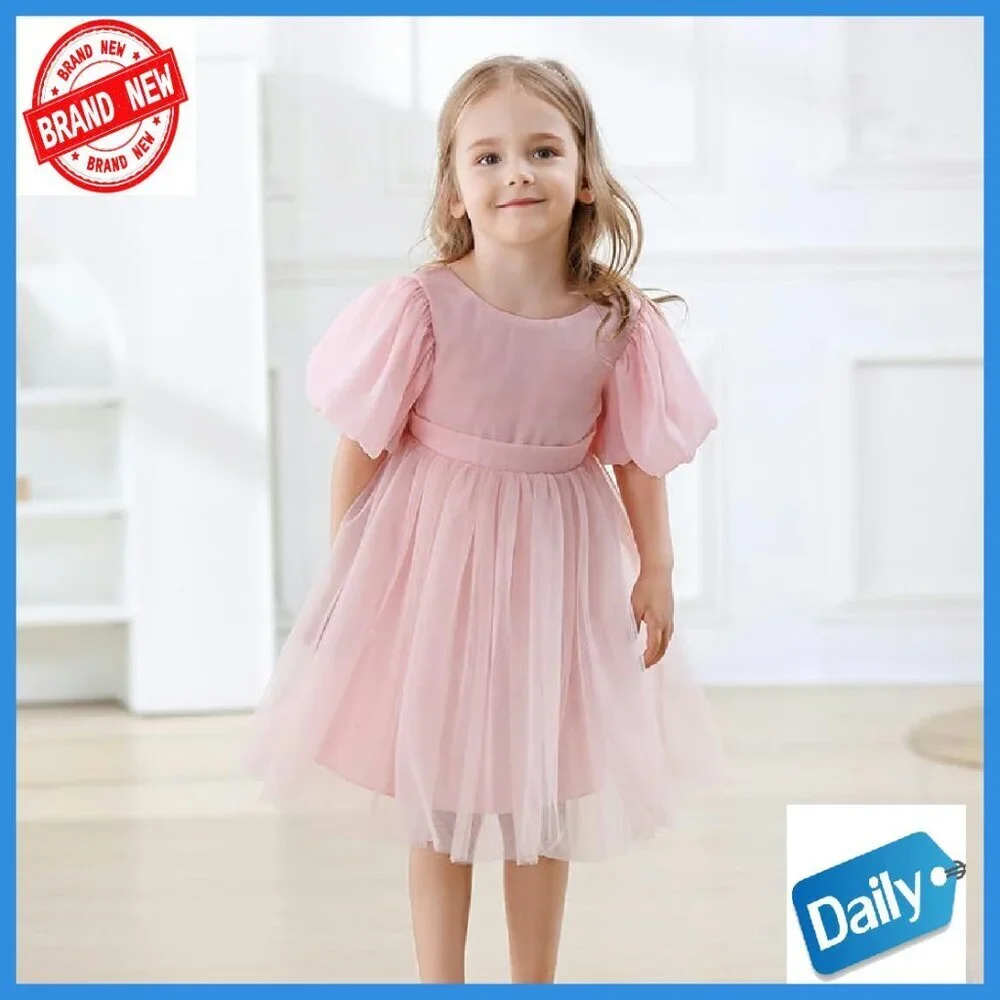 Toddler Girls Tutu Dress Puff Sleeve Backless Twirly Flared Birthday Party